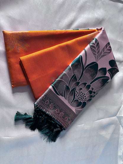 Buy Soft Semi Silk Sarees – Rear view highlighting pallu work