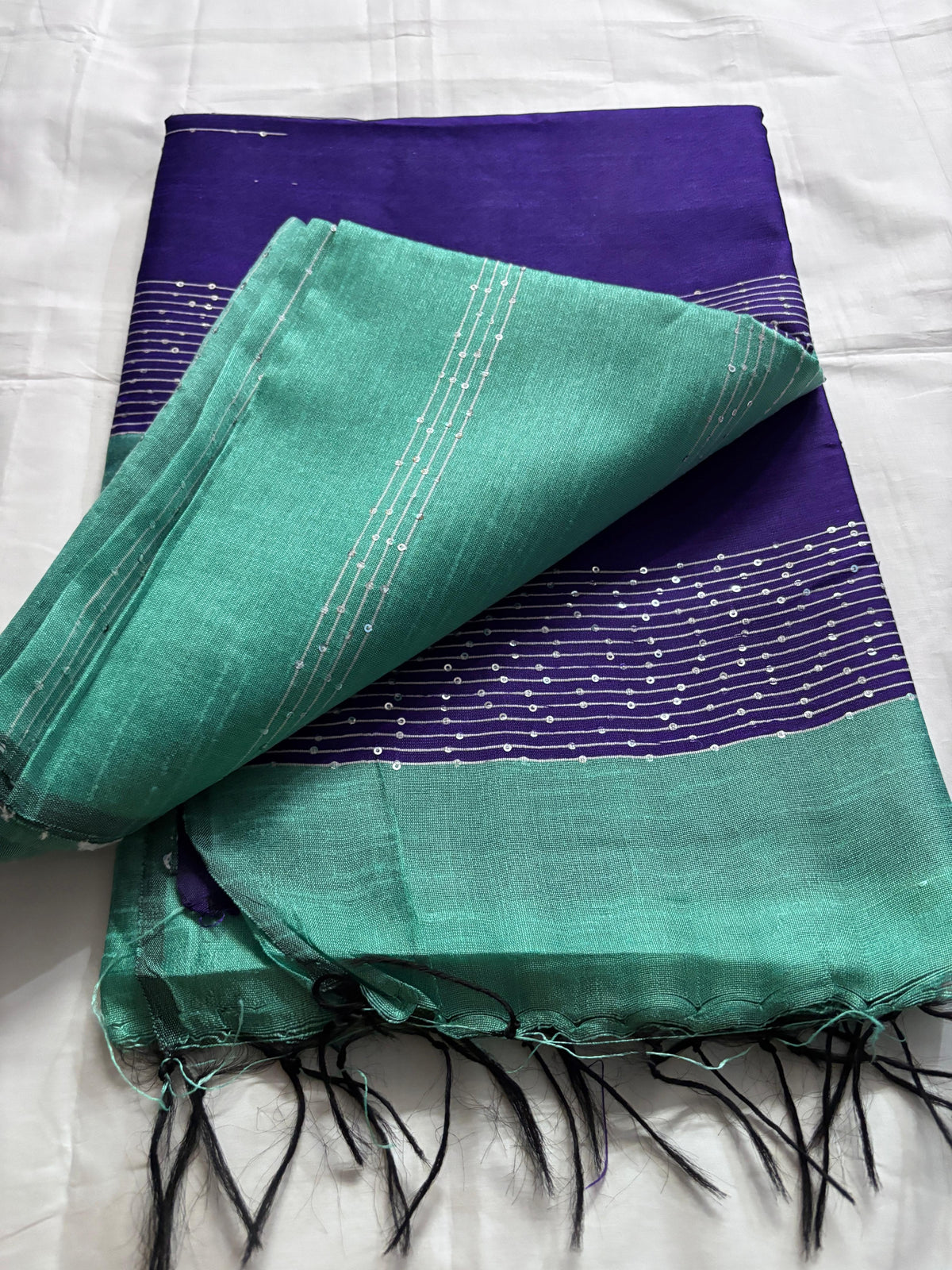 Shop Raw Semi Silk Saree online – Side drape showing fabric texture