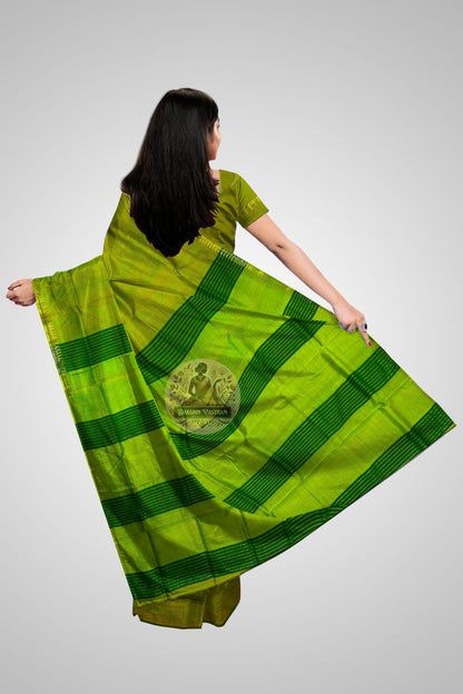 Buy Mulberry Bishnupur Pure Silk Saree – Rear angle with elegant drape