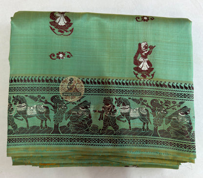 Shop Baluchari Silk Saree online – Full saree layout display