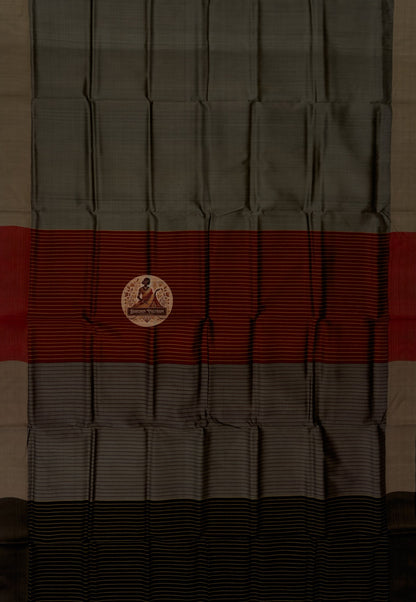 Full flat-lay view of Bishnupur Katan Silk Saree showing complete handwoven silk body, traditional Bengali motif border, and richly detailed artistic pallu from Bishnupur, West Bengal
