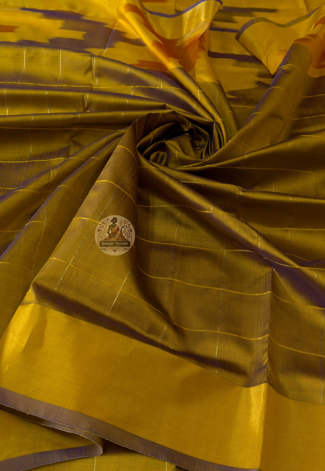 Macro close-up of handwoven motifs on Bishnupur Katan Silk Saree, revealing intricate Bengal heritage patterns woven inseparably into the pure mulberry silk fabric