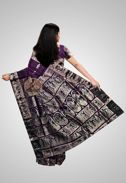 Opulent handloom silk saree with delicate golden artistry