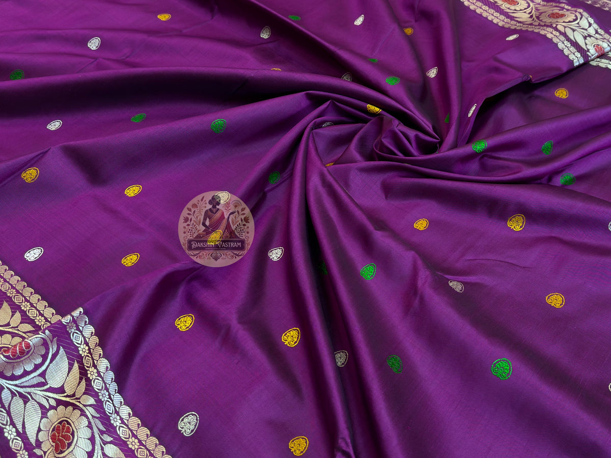 Heritage Bengali Baluchari saree in charcoal grey with ivory uncut zari and figurative weave