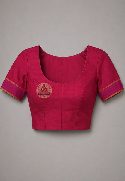 Close-up of running blouse fabric from Bishnupur Pure Katan Silk Saree set, featuring coordinating handwoven Katan silk with complementary traditional Bengali motif border