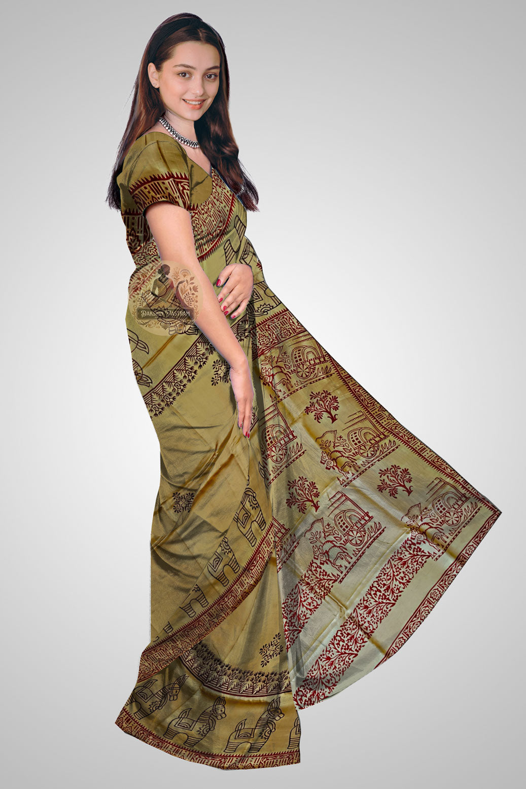 Buy Bengal Silk Sarees – Side drape view of Bengal silk
