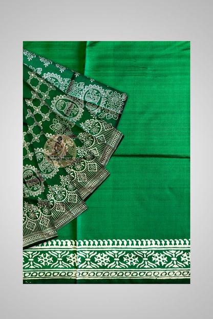 Bishnupur block print saree pallu detail – hand-carved wooden block motifs rooted in Bengal's terracotta temple heritage, unique to every piece