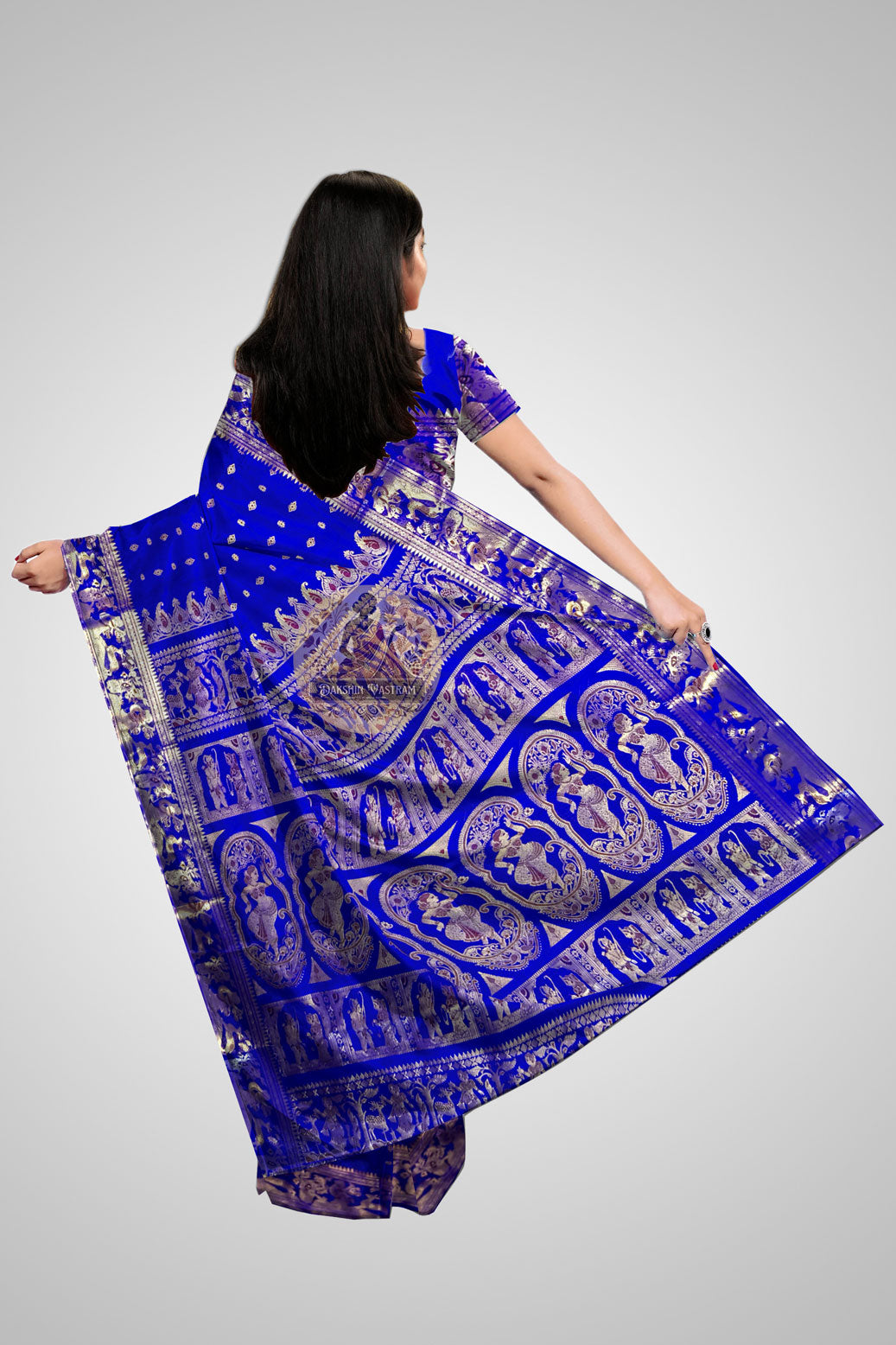 Buy Swarnachari Pure Silk Saree online – Majestic Blue rear view