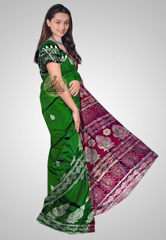 Shop Indian Pure Silk Saree – Side angle with flowing pleats