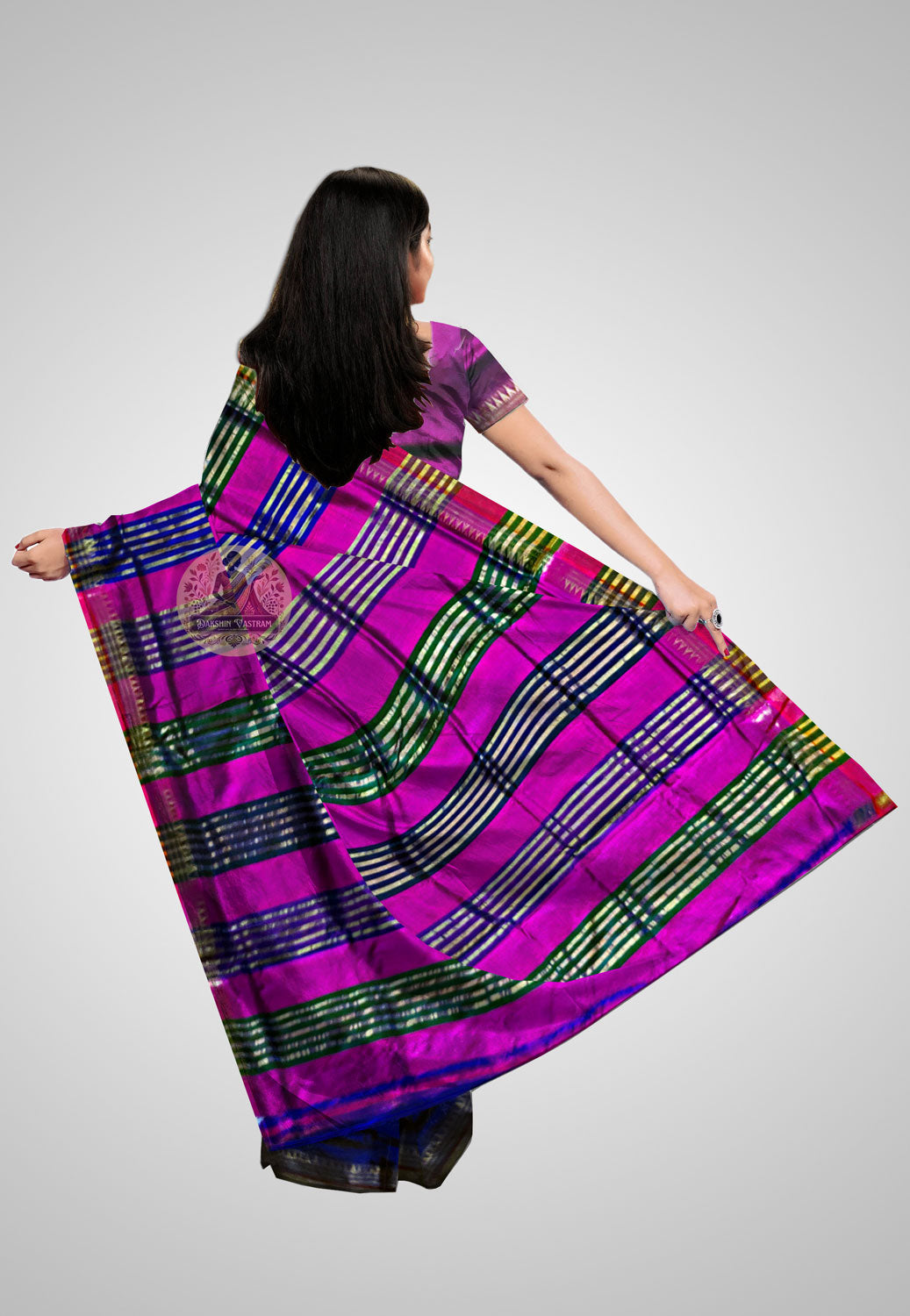 Rear profile of Pure Silk Saree – Highlighting drape and pallu