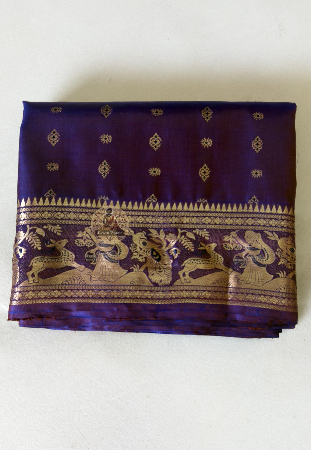 Dakshin Vastram magenta purple Swarnachari silk saree — traditional handwoven zari weave, ships worldwide
