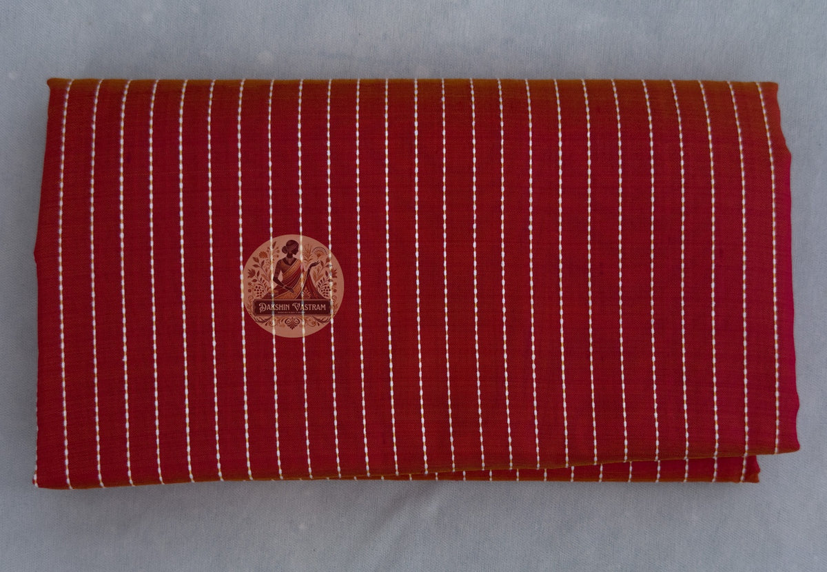 Full flat-lay view of Bishnupur Pure Katan Silk Saree showing complete handwoven silk body, traditional temple motif border, and richly detailed Bengali heritage pallu design