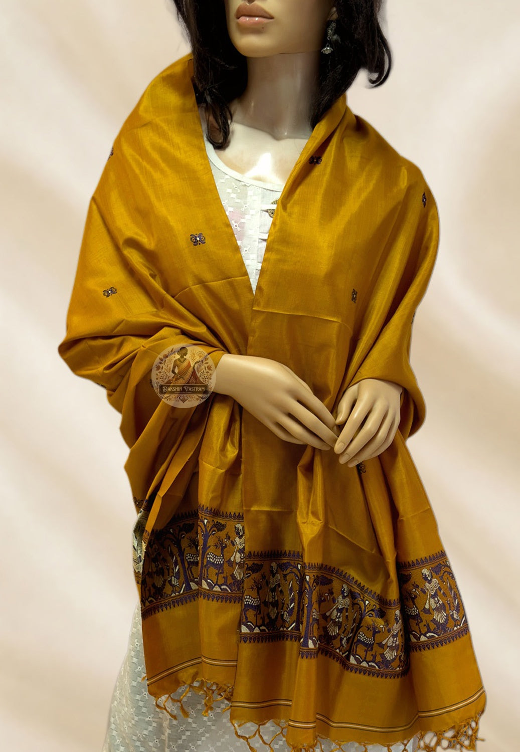 Baluchari handloom silk stole worn as dupatta with sharara – versatile pure silk styling for South Asian women in Manchester and Cardiff