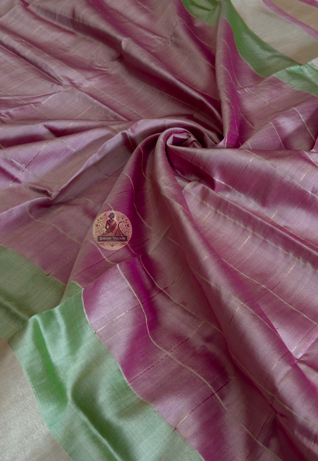 Macro close-up of handwoven motifs on Bishnupur Katan Silk Saree, revealing intricate Bengal temple-inspired patterns woven in pure mulberry silk