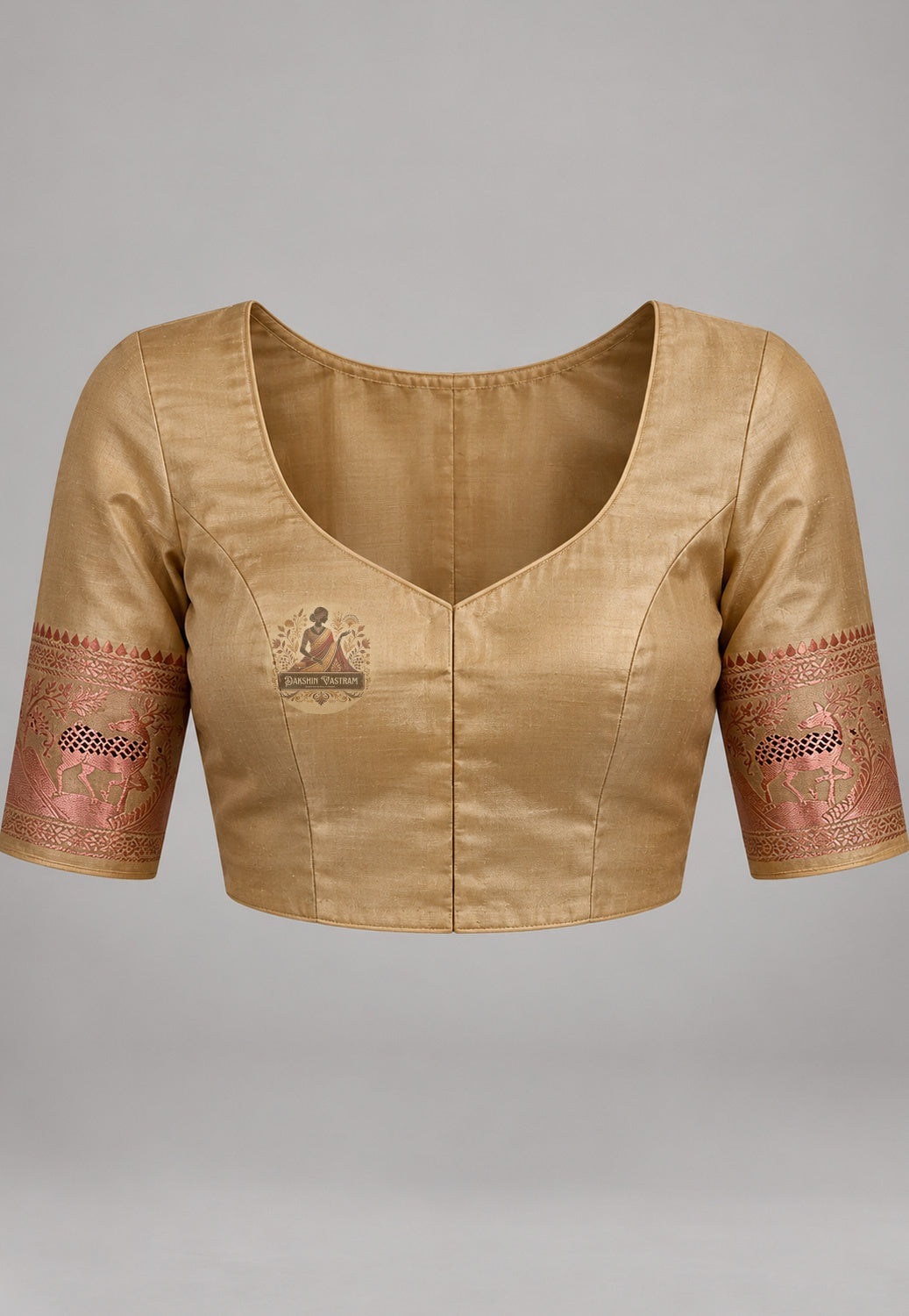 Matching blouse piece included with Bishnupur Swarnachari handloom silk saree, pre-matched in cream and zari, handwoven in West Bengal