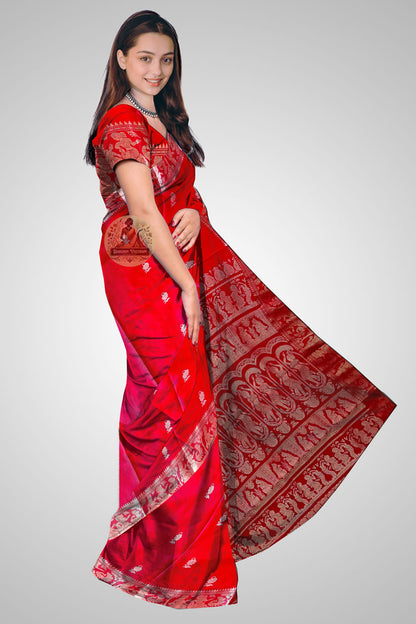 Shop Baluchari Silk Saree online – Side profile showing pleats and pallu