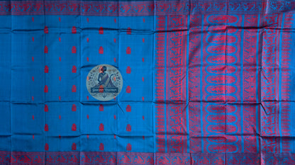 Traditional handloom Baluchari saree in steel grey with hand-woven narrative motifs and gold zari pallu