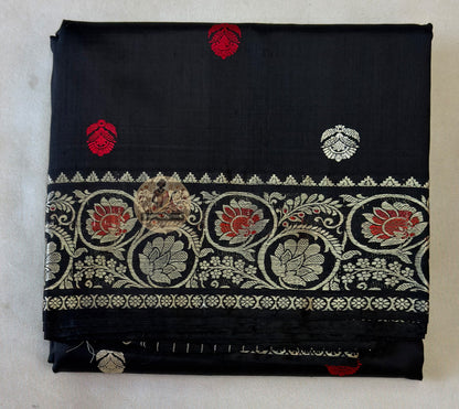 Full flat-lay of premium Bishnupur Baluchari Silk Saree in pure luminous silk displaying complete finest handwoven mythological pallu, narrative border and saree body — an exceptional collector's piece for Durga Puja 2026, weddings, Poila Boishakh and cultural events across Bishnupur, Bankura, Kolkata, Delhi and Mumbai