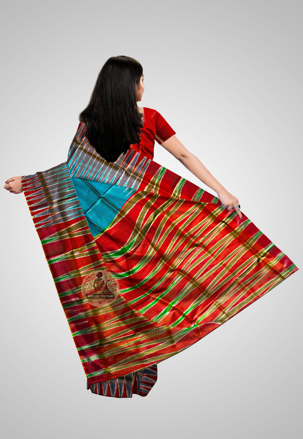 View Pure Silk Kotki Saree Collection – Rear angle with artistic pallu details