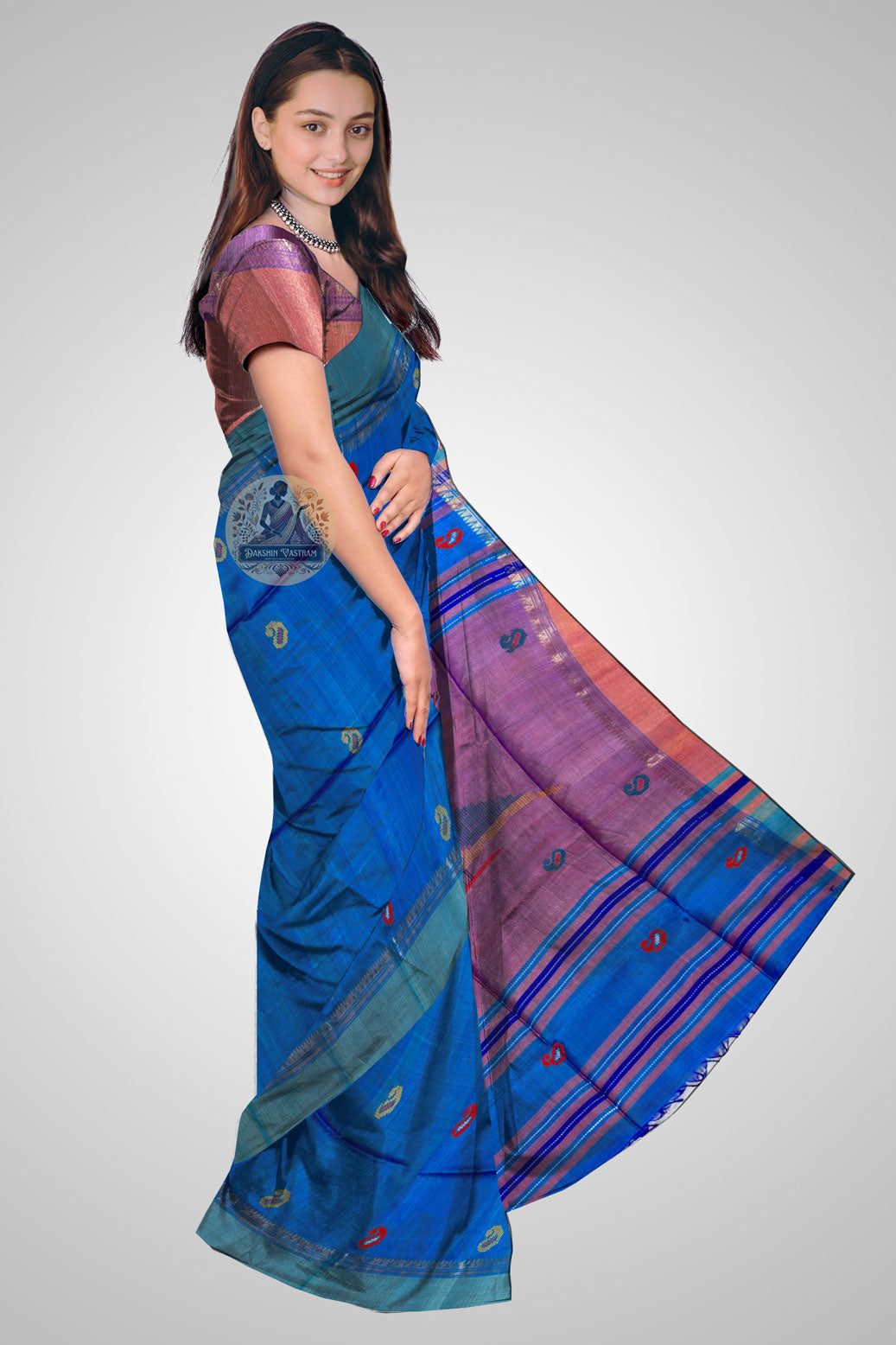 Shop Tussar Silk Saree online – Side view showing natural silk texture