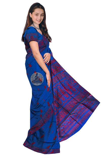 Authentic Bishnupur Baluchari saree in warm ochre with hand-woven mythological narrative and uncut zari border