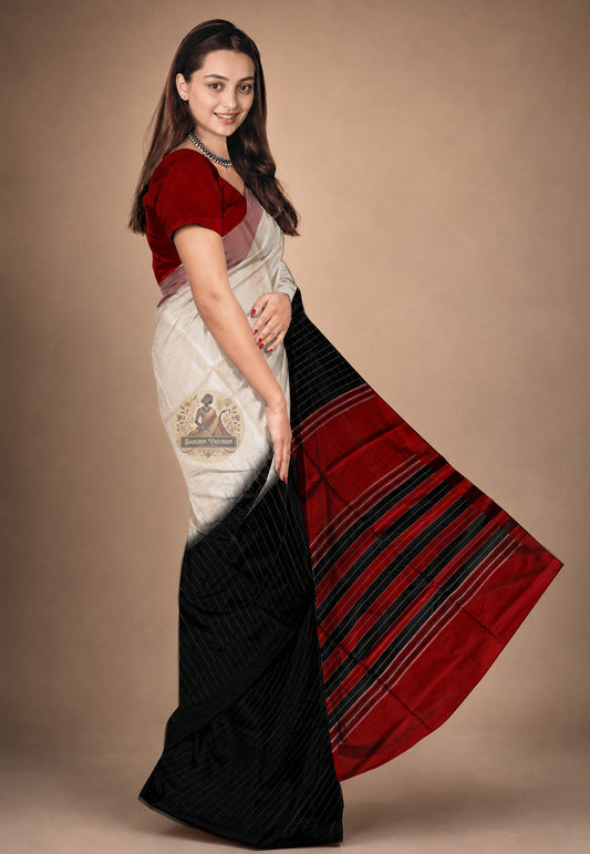 Side view of Bishnupur Katan Silk Saree showing graceful drape and fall, perfect for Durga Puja, Diwali and Bengali weddings