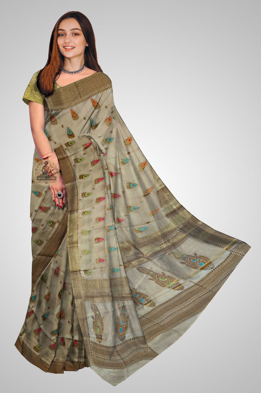 Buy Muga Silk Saree online – Traditional Assamese silk saree front view