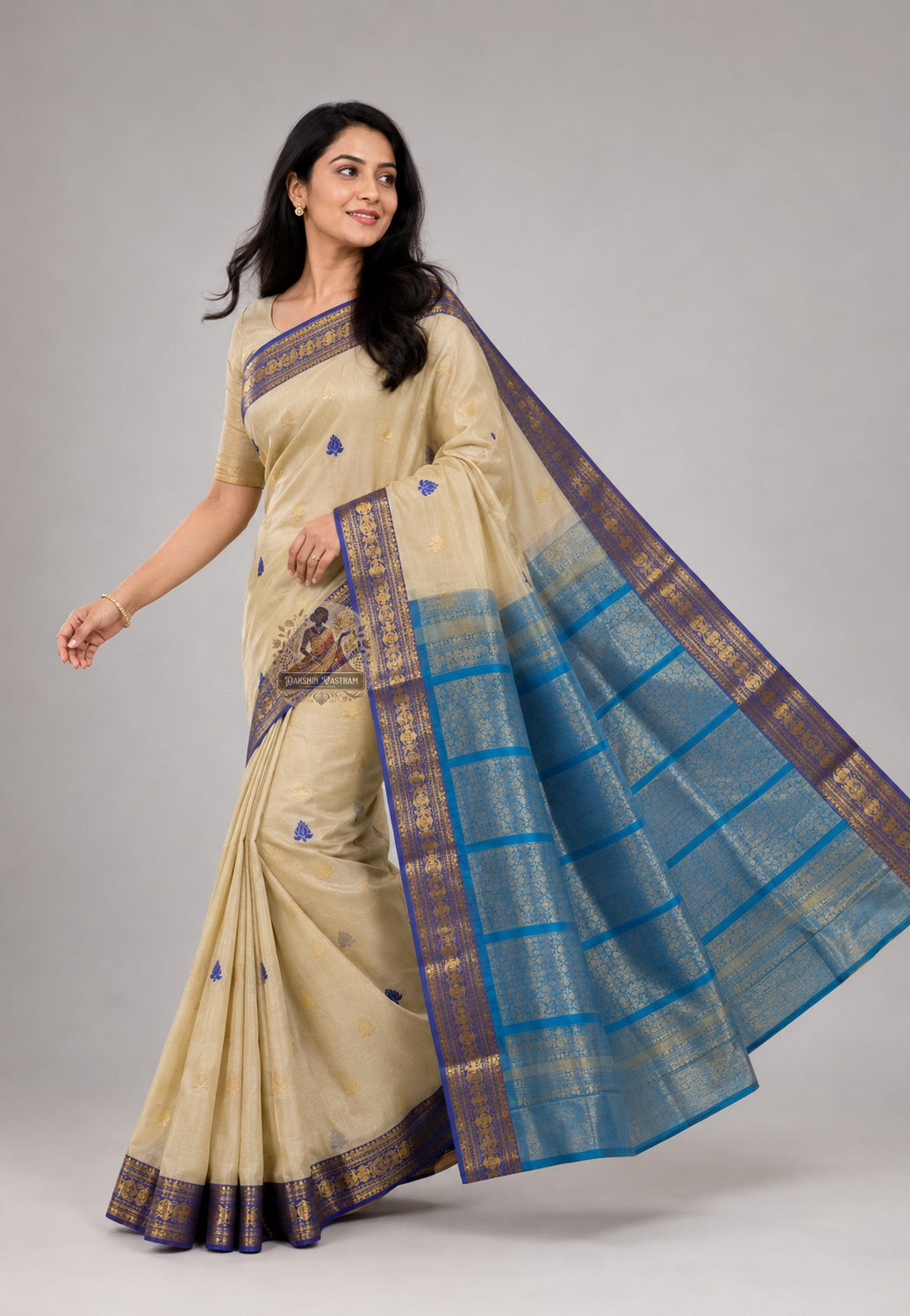 Authentic Tussar silk saree with natural slub texture in earthy gold full drape, handwoven from wild Jharkhand forest silk — Dakshin Vastram quiet luxury collection