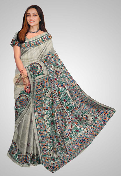 Buy Tussar Silk Saree online – Front view of classic raw silk drape