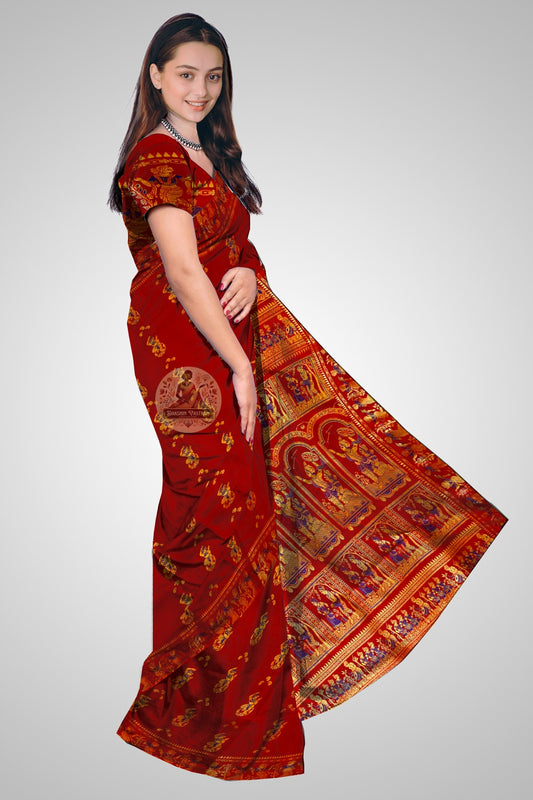 Shop Baluchari Silk Saree online – Side view showing woven motifs