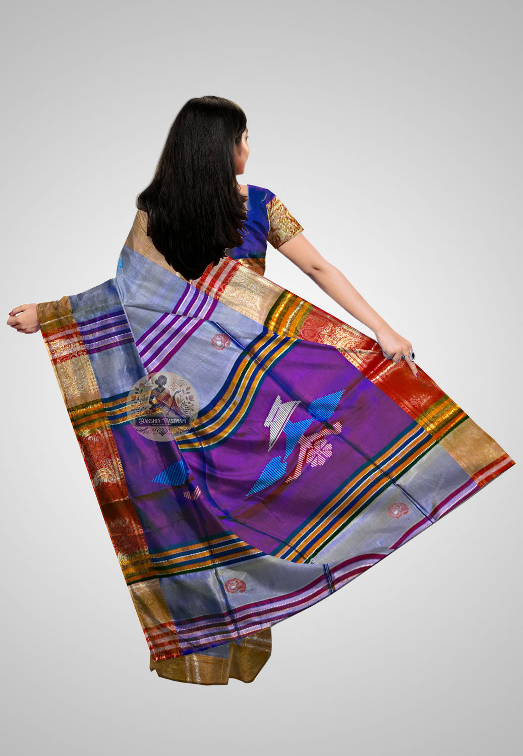 Rear Pallu Showcase – Traditional silk saree displayed from back