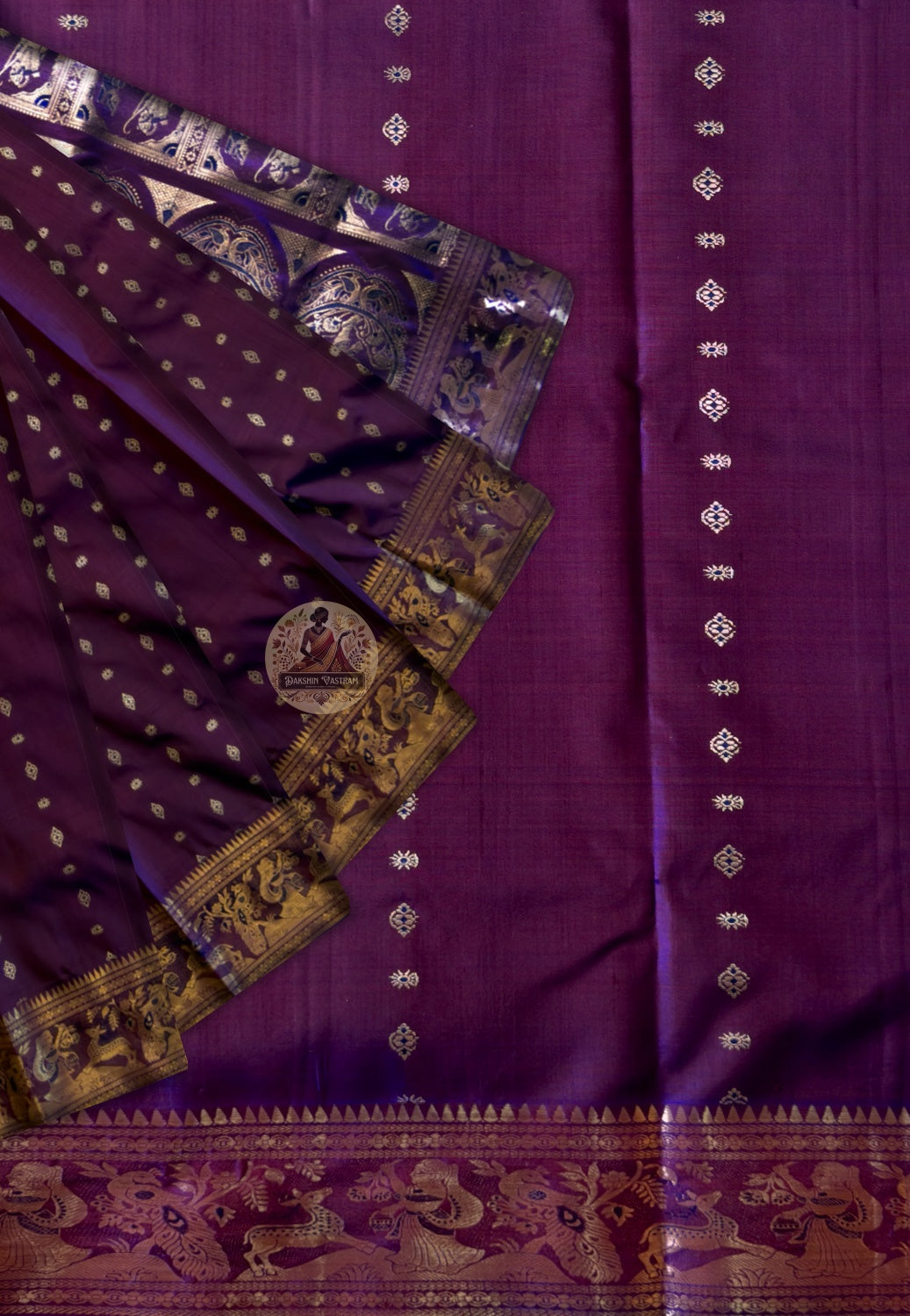 Magenta purple Indian silk saree with Swarnachari zari work — perfect for weddings and cultural occasions