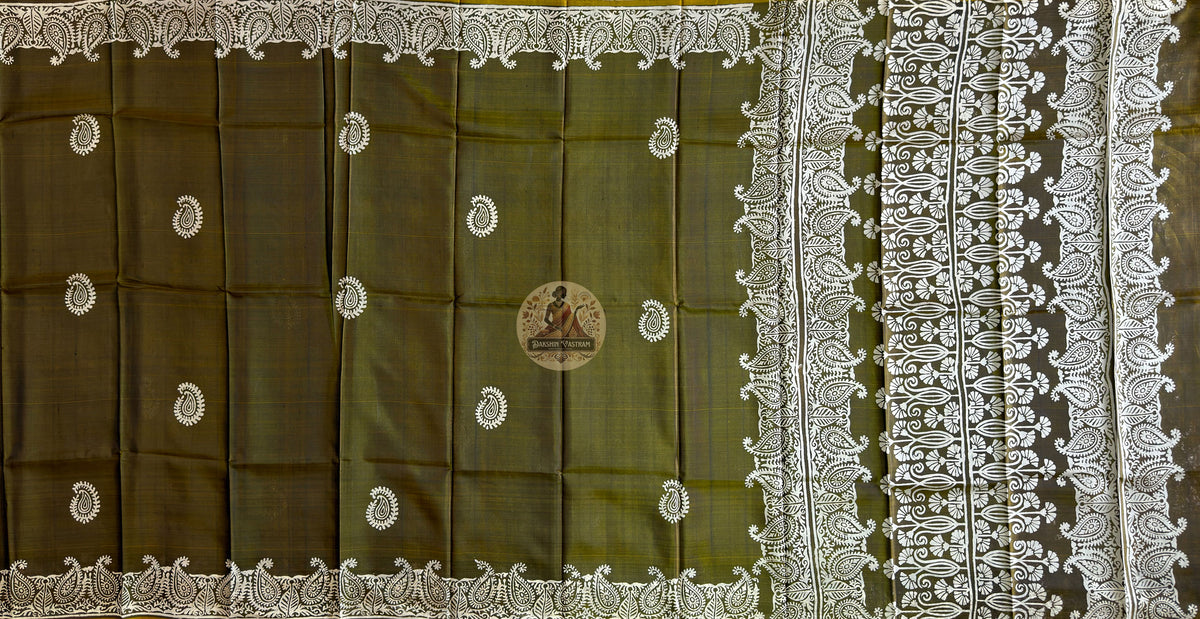 Authentic Bishnupur hand block print silk saree – legacy occasion wear for Navratri, Eid, Baisakhi, weddings and receptions worldwide