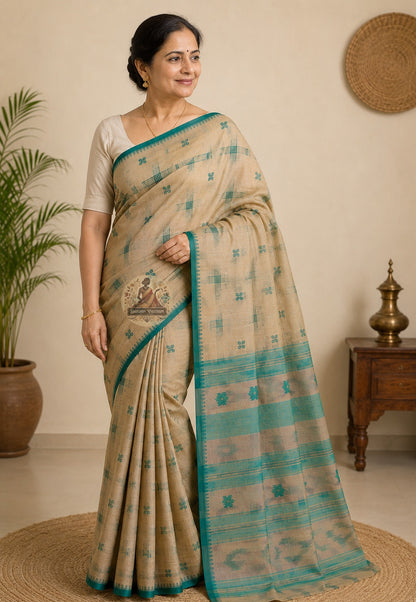 Front view of handloom pure cotton saree without blouse piece, a conscious craft choice from Durga Puja 2026 new arrivals by Dakshin Vastram