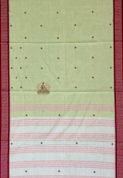 Close-up of pure cotton handloom weave showing fine breathable texture and natural thread work, crafted for Indian summer and monsoon comfort