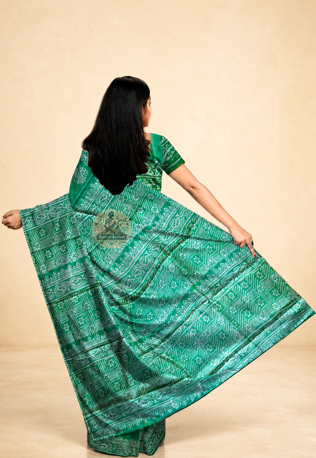 Bishnupur Pure Katan Silk Saree rear view – full drape revealing centuries-old Katan weave tradition on pure silk, a conscious choice of heritage over habit