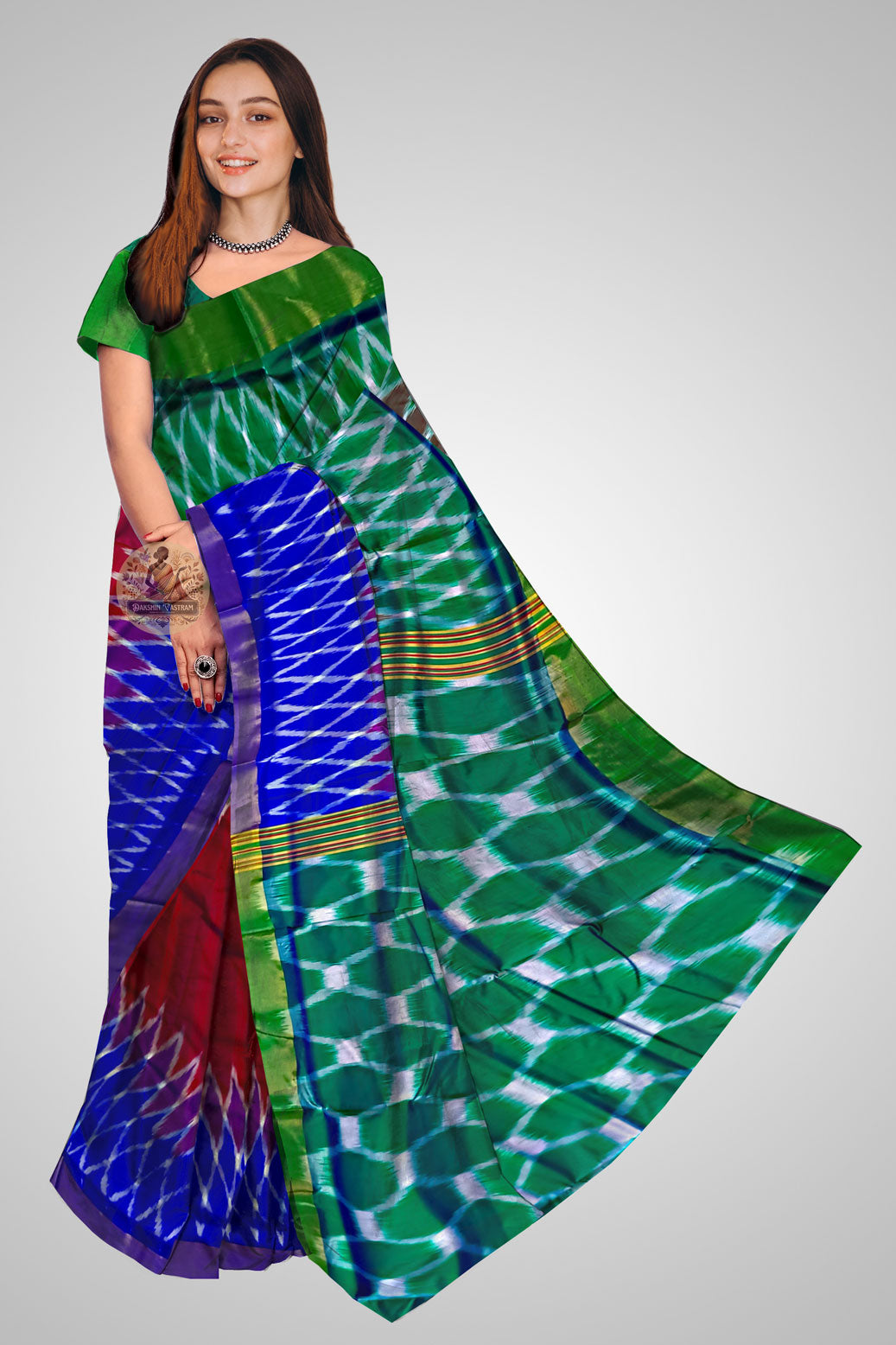 Buy Pure Katan Silk Saree Online – Front view highlighting elegant handloom weave