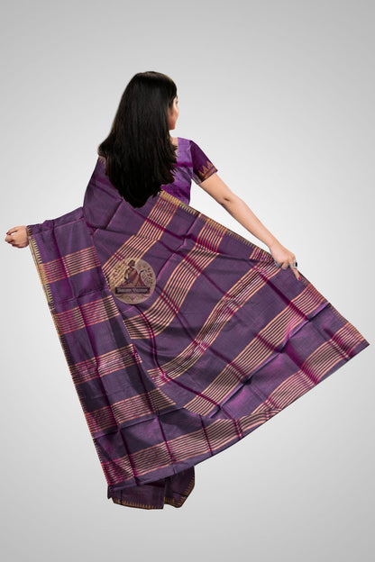 Buy Handloom Katan Silk Saree – rear angle with elegant fall