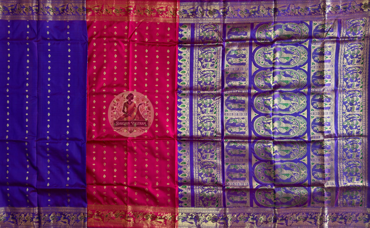 Swarnachari Pure Silk Saree in deep festive hues with golden zari – Diwali and Dussehra collection by Dakshin Vastram
