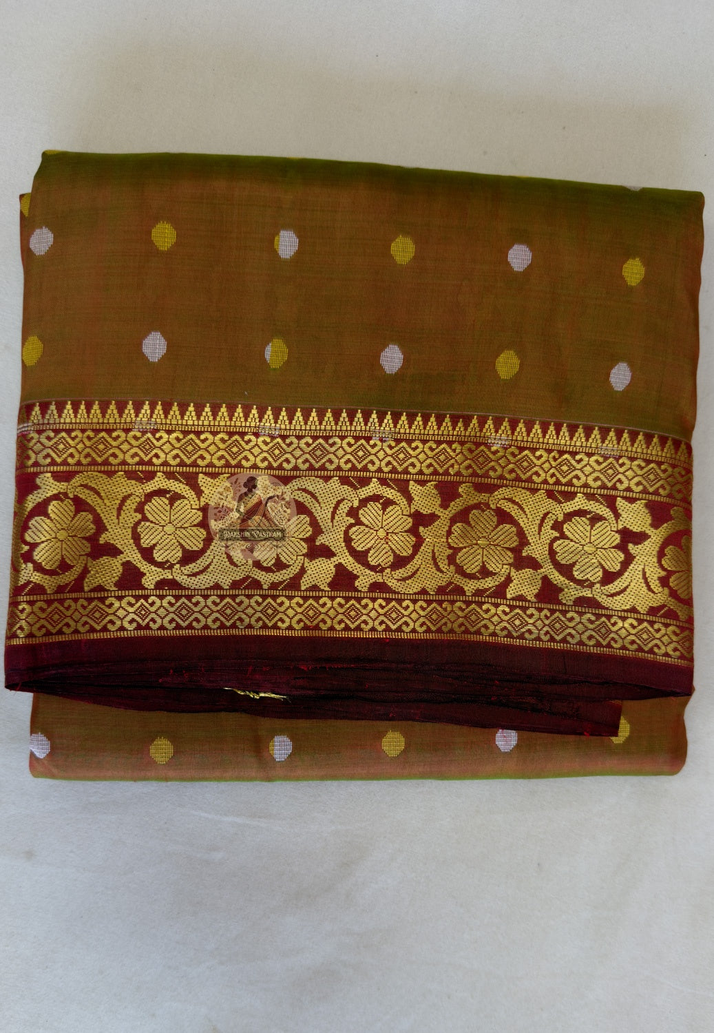 Folded Bishnupuri pure katan silk saree – three centuries of Bengal weaving heritage in every fold, ethically sourced artisan saree by Dakshin Vastram, ships to India, UK, USA and EU