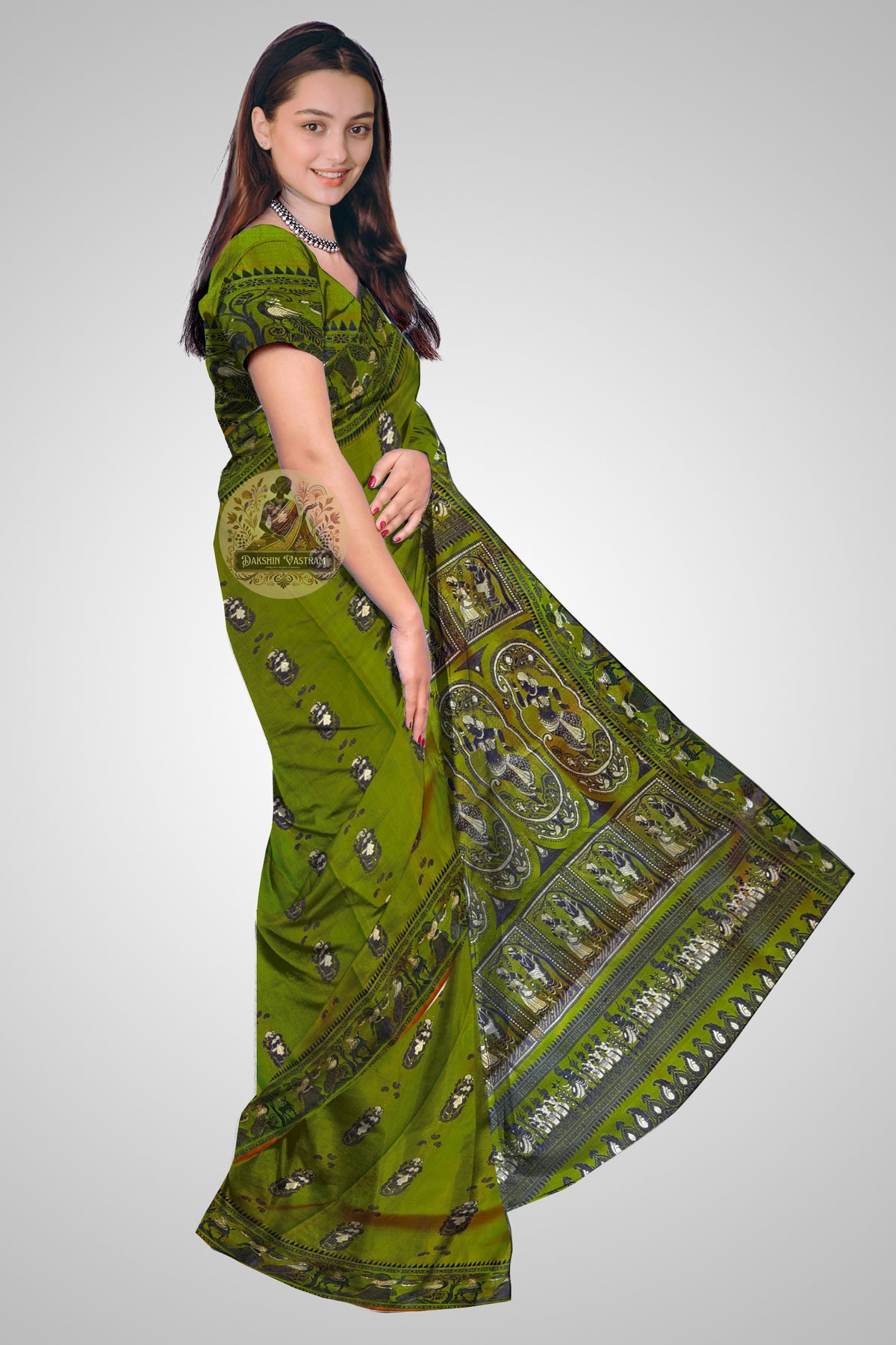 Buy Baluchari Saree online – Rear view with pallu storytelling motifs