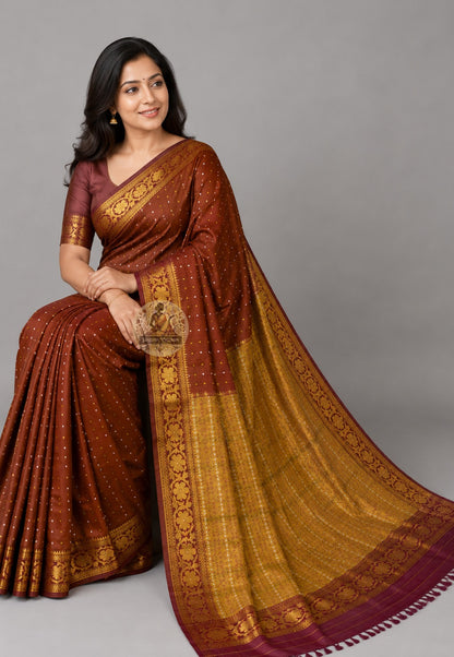 Rear view of Bishnupuri handwoven katan silk saree – elegant back drape carrying Bengal's three-century weaving heritage, traditional woven border for bridal and festive occasions