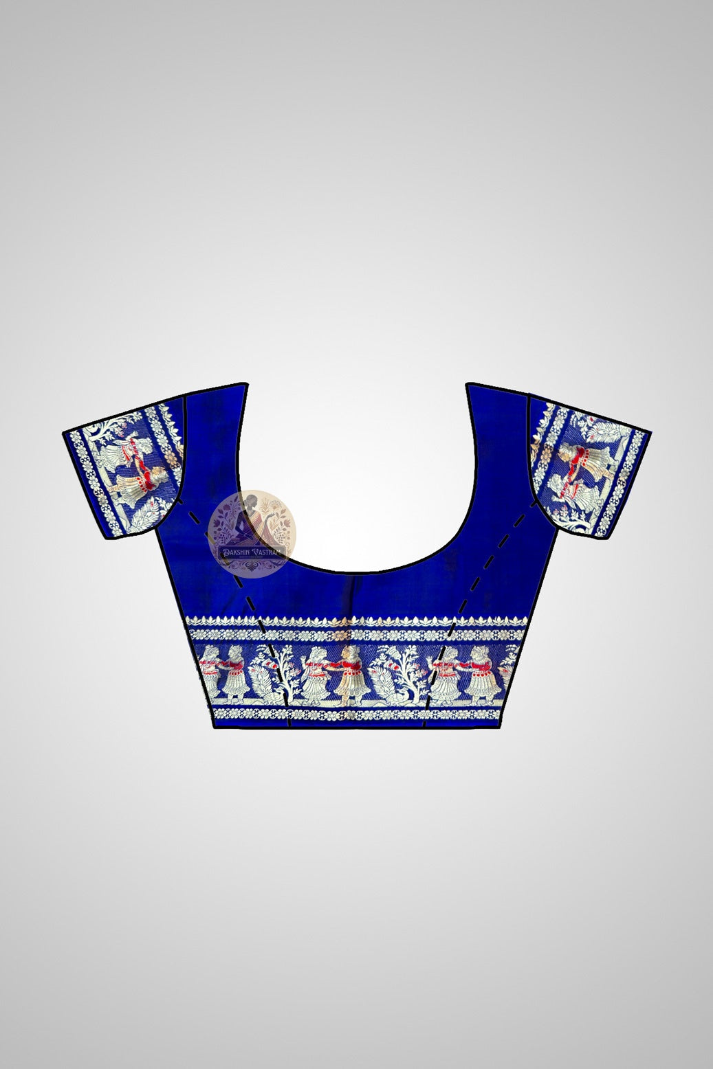Matching blouse piece of Bishnupur Baluchari Silk Saree in pure silk with handwoven Baluchari border motifs inspired by terracotta temple art, included with the saree