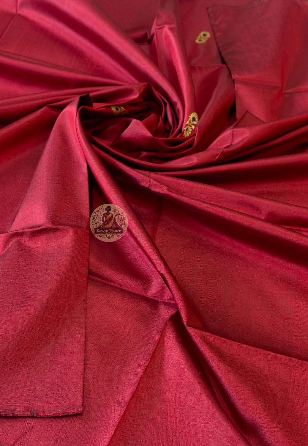 Premium rich red Baluchari silk unstitched kurti piece with Resham neckline detailing — ships to UK, USA and EU — Dakshin Vastram