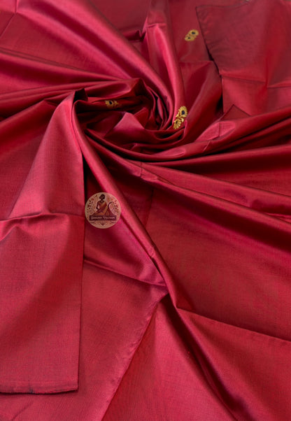 Premium rich red Baluchari silk unstitched kurti piece with Resham neckline detailing — ships to UK, USA and EU — Dakshin Vastram