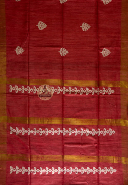 Full view of Ghicha Tussar Silk Saree laid flat showcasing complete handwoven fabric in natural earthy tones, loved across Mumbai, Patna, Ranchi and Bhopal