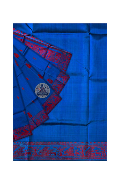 Premium Baluchari saree in burnt sienna with intricate zari mythological border and traditional Bengali pallu