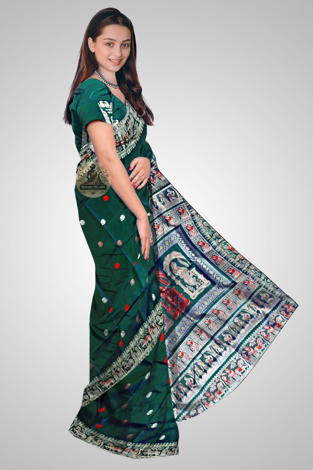 Buy Baluchari Silk Saree online – Handloom Baluchari Saree side view