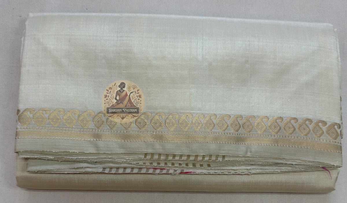 Full view of Bishnupur Pure Katan Silk Saree by Dakshin Vastram — a handwoven heirloom in pure Katan silk from Bengal, crafted for weddings, Durga Puja and cultural celebrations across UK, USA, EU and India, and made to be kept