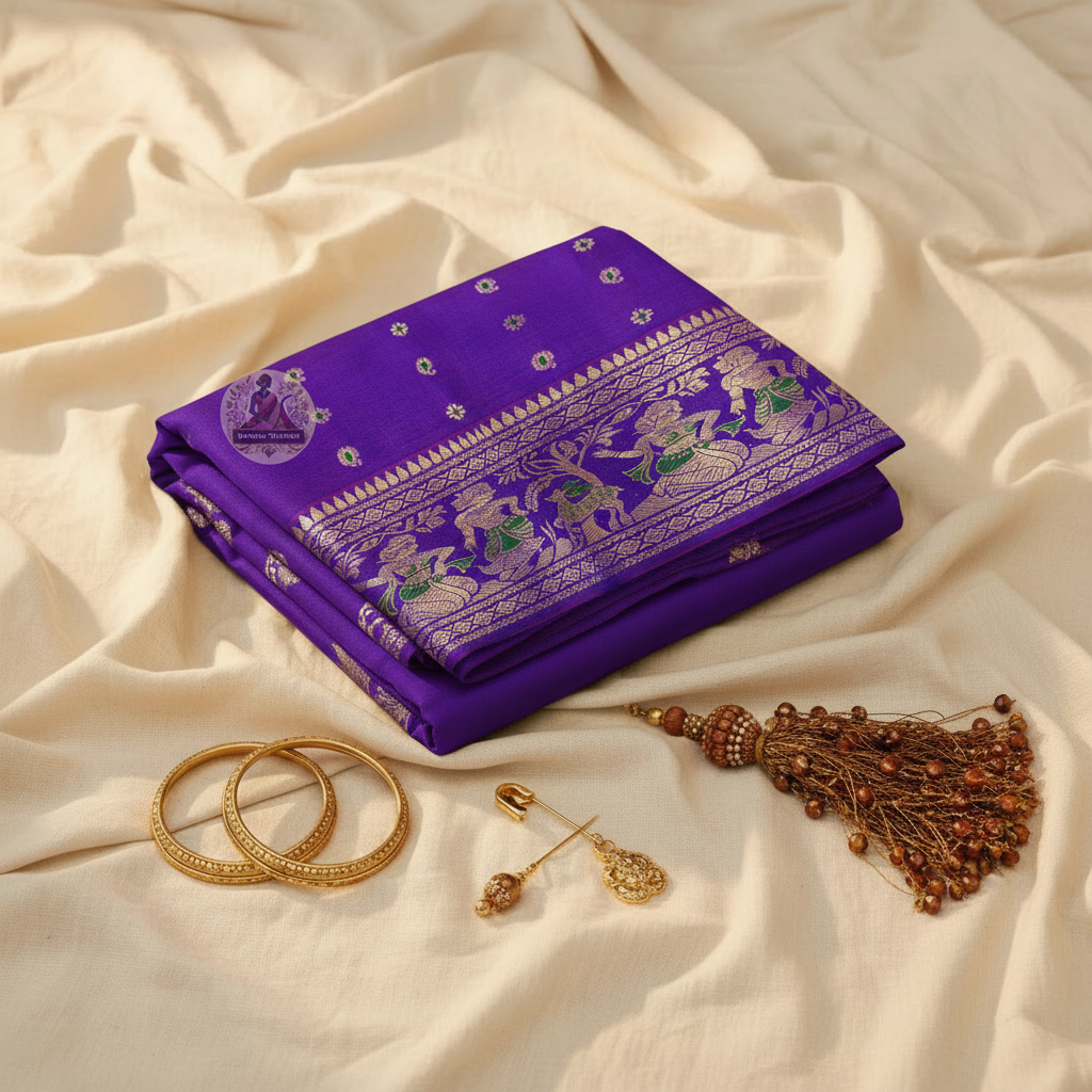 Buy Swarnachari Silk Saree online – Front view showcasing zari motifs and texture